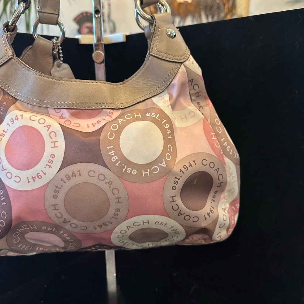 Coach 2011 Pink and Taupe Circle-Print Shoulder Satchel with Charm - Picture 7 of 15